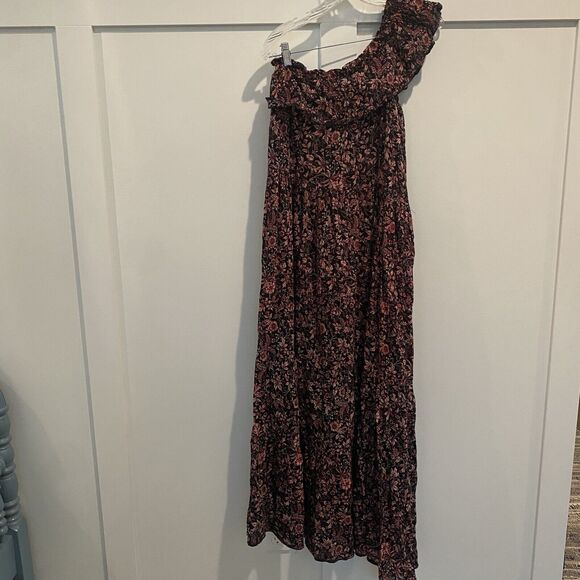 Free People Dress Women XS Floral Maxi Long One Shoulder Ruffle Tiered ALTERED - Picture 2 of 13